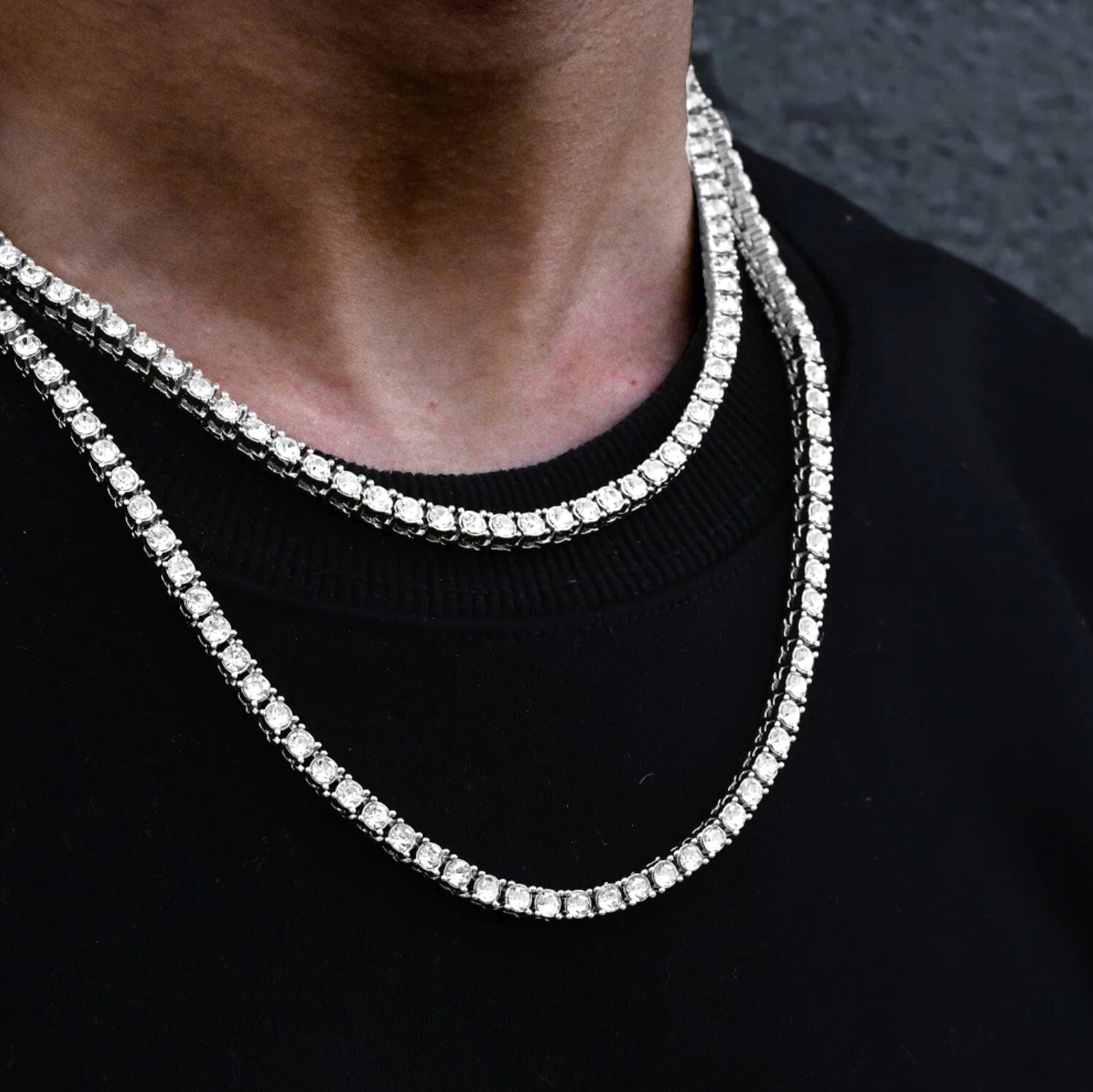 4MM Iced Out Diamond Tennis Chain Necklace (20 Inches) - Diamond Necklace - Hip Hop Tennis Chain- Iced Out Bracelet - VVS Cubic Zirconia