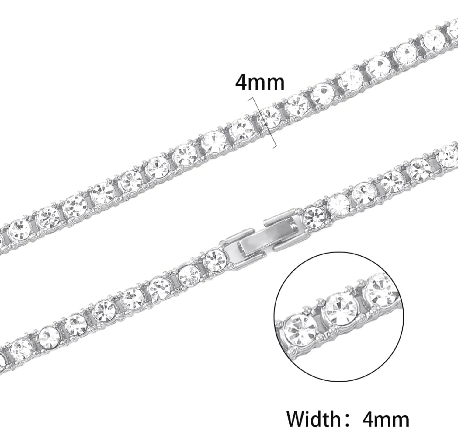 4MM Iced Out Diamond Tennis Chain Necklace (20 Inches) - Diamond Necklace - Hip Hop Tennis Chain- Iced Out Bracelet - VVS Cubic Zirconia