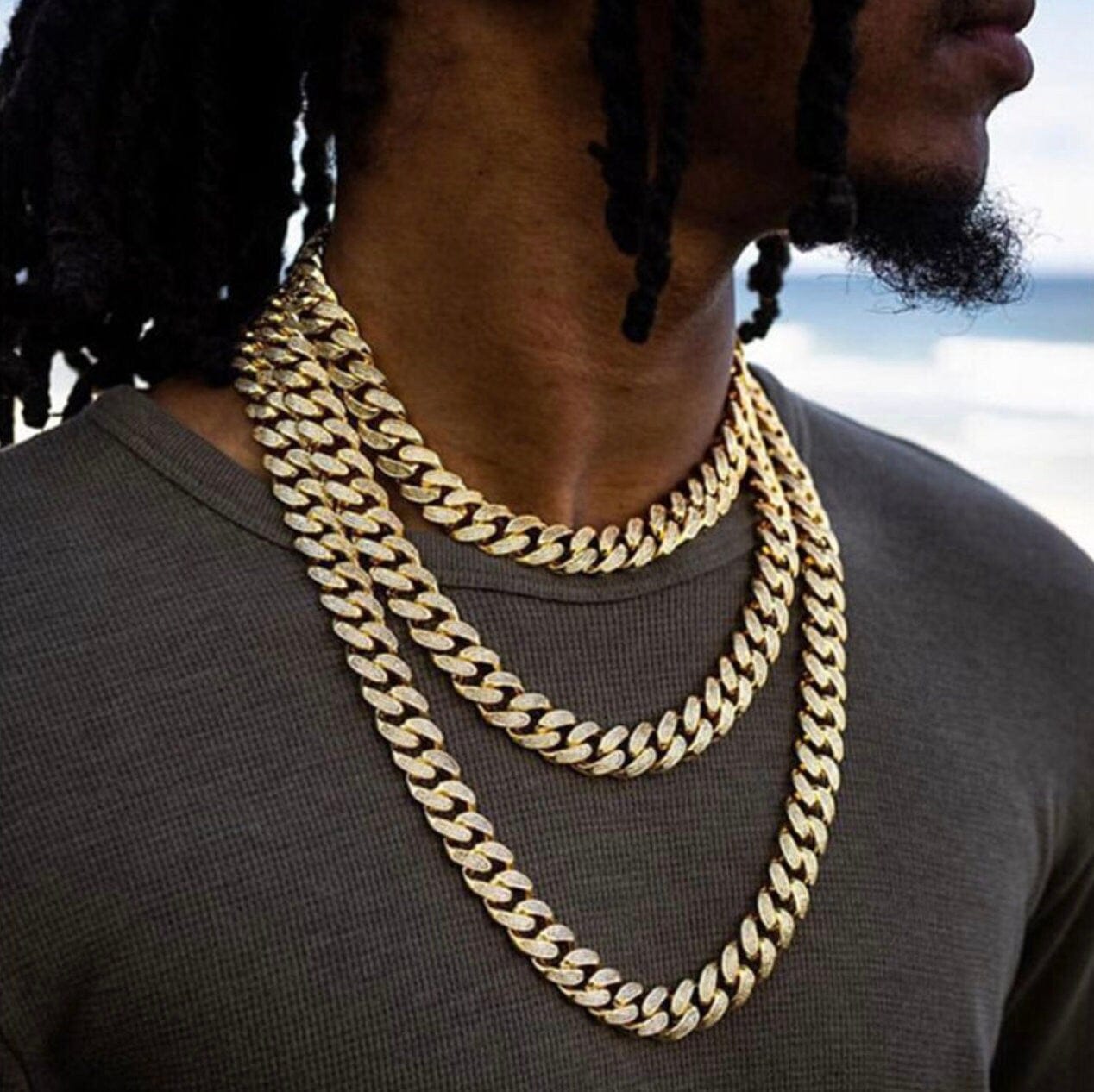 12MM Iced Diamond Miami Cuban Link Chain - 22IN Gold Stainless Steel Alloy - Men's Jewelry - Hip Hop Necklace - VVS Cubic Zirconia Gift Menf