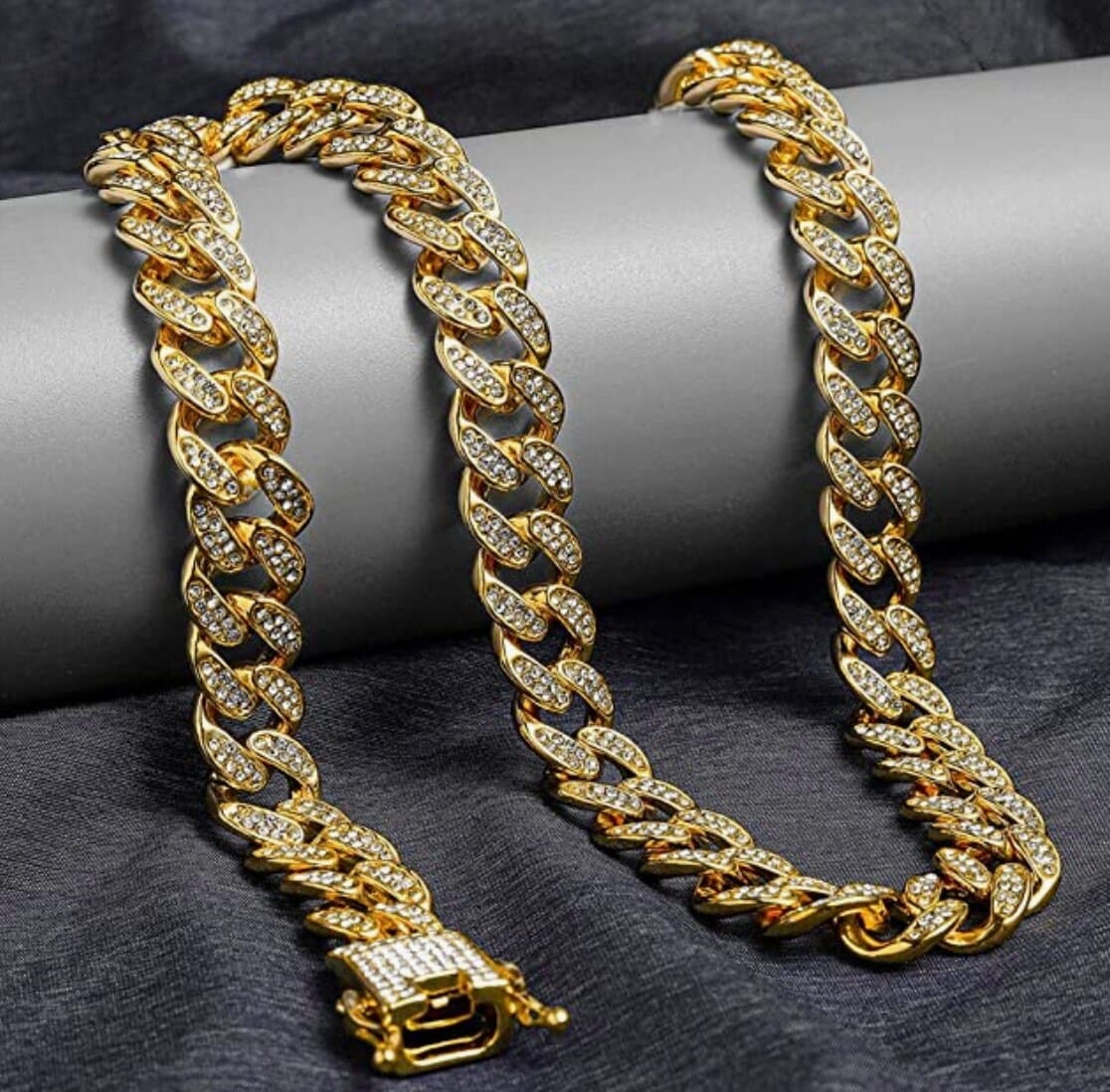 12MM Iced Diamond Miami Cuban Link Chain - 22IN Gold Stainless Steel Alloy - Men's Jewelry - Hip Hop Necklace - VVS Cubic Zirconia Gift Menf