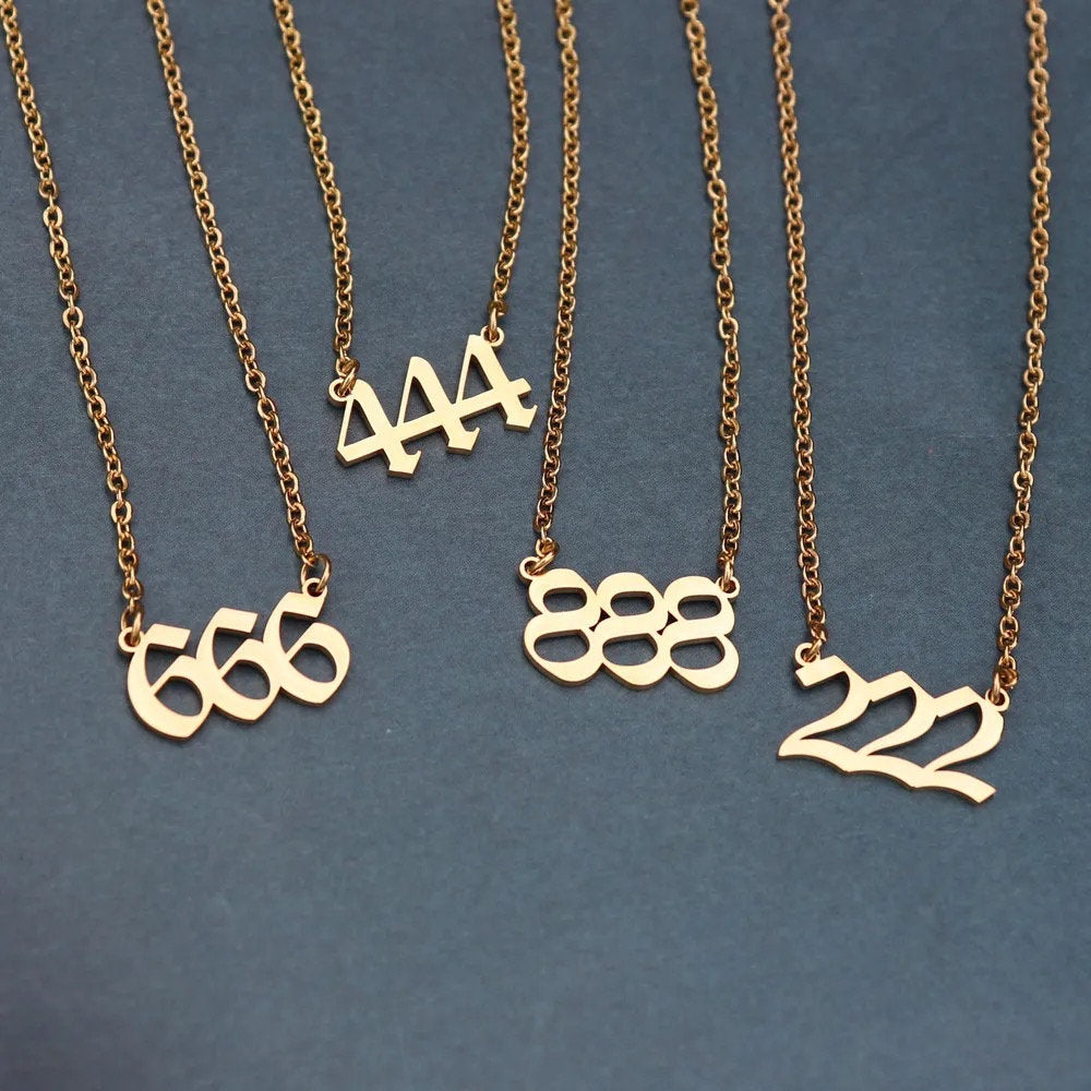 14k Gold Angel Number Necklace - 111 222 333 444 555 666 777 888 999 - Blessed Protection Necklace - Dainty Lucky Spiritual Necklace